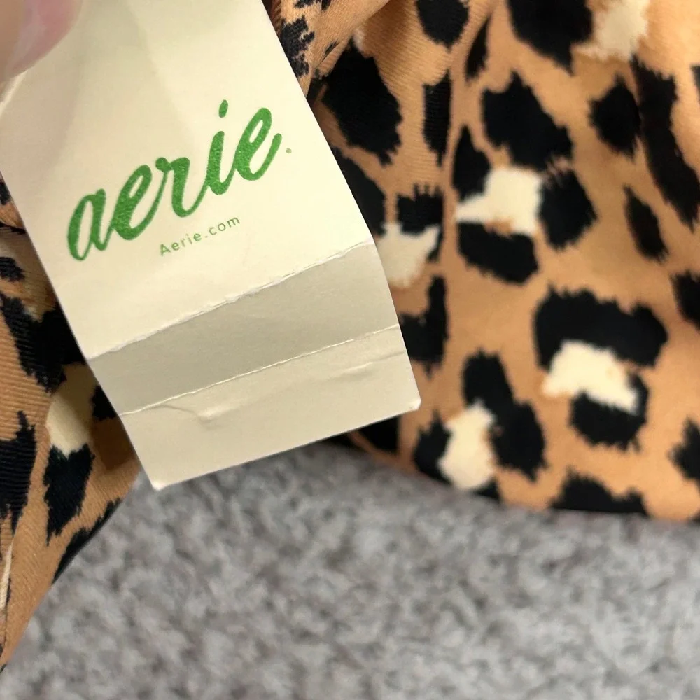 Aerie Leopard Scoop Bikini Top Tan Black Size L Animal Print Beachy Trendy Boho